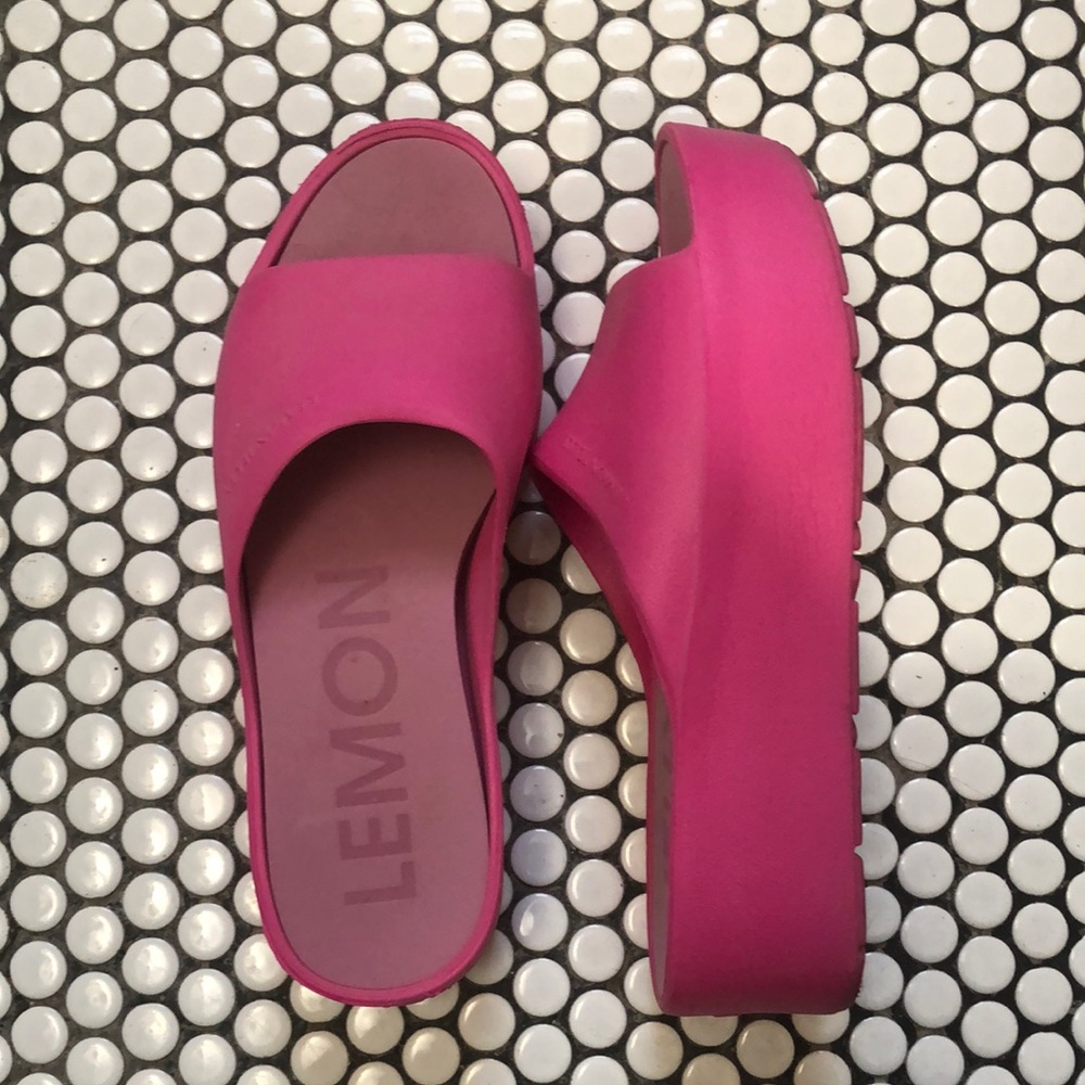 Lemon Pink Mules with Elevated Platform